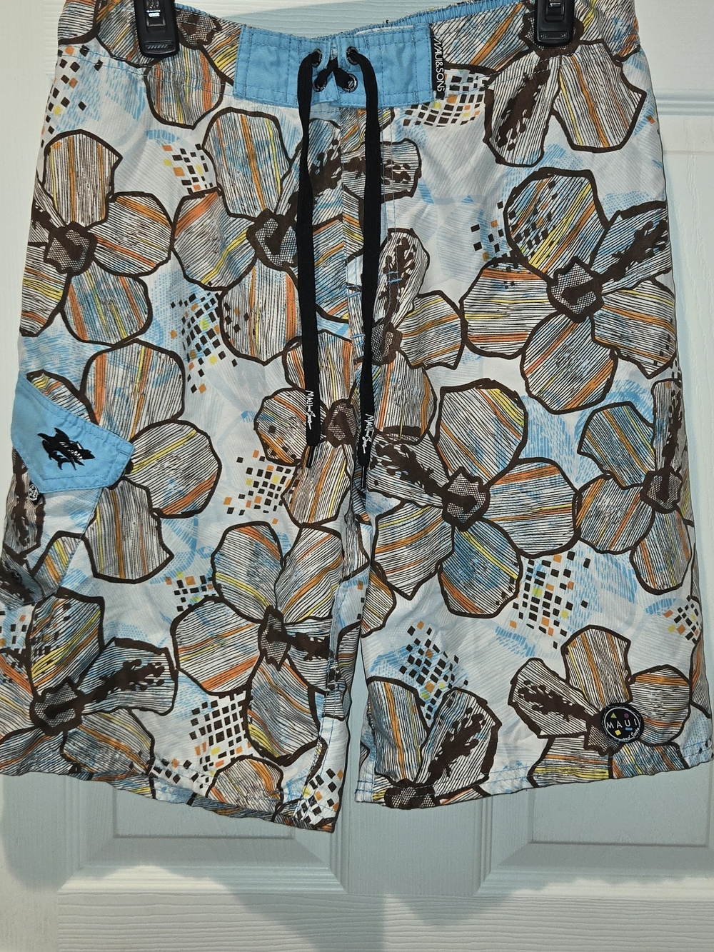 Maui and Sons Blue & Brown Floral Hybrid Shorts